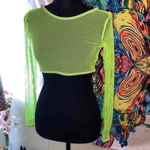 Lime green long sleeve fishnet crop top